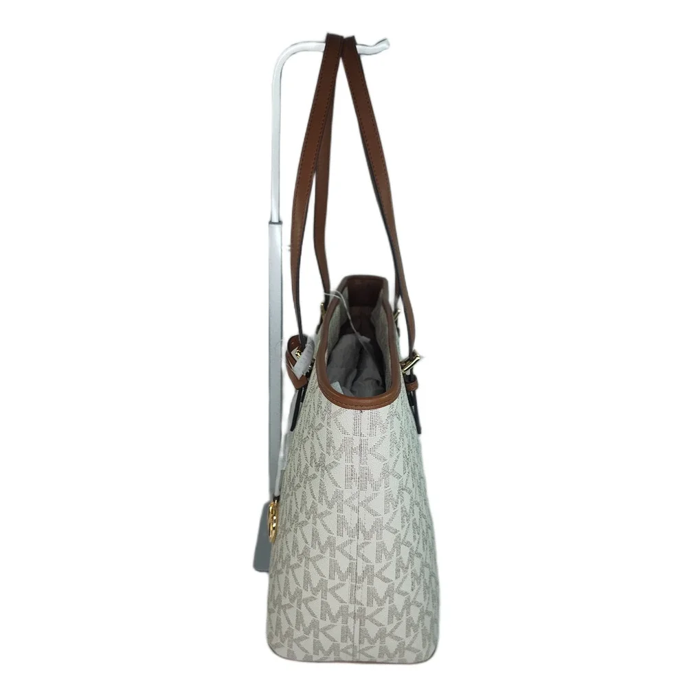 Michael Kors Quinn Large Signature Logo and Leather Tote - Vanilla/Acorn - NWOT